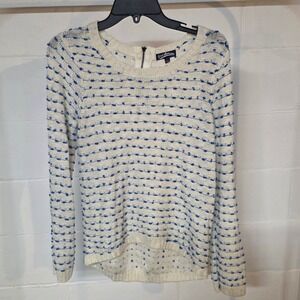 Freshman 1996 Womens Cream Blue Textured Dot Knit Sweater Back Zip Large
